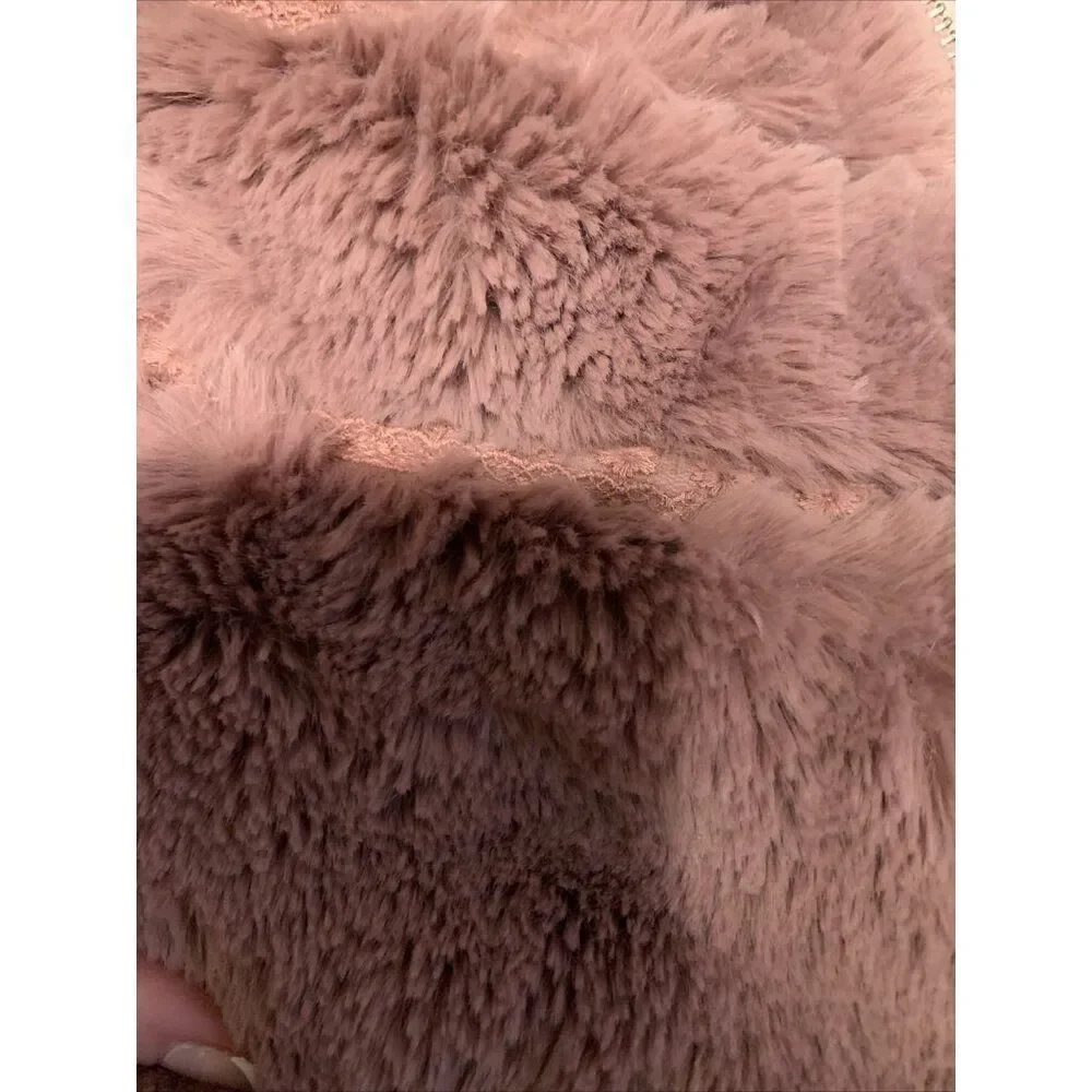 Anthropologie Faux Fur Lace Chevron Bomber dusty mauve Pink Long Sleeve Jacket S - Picture 9 of 9